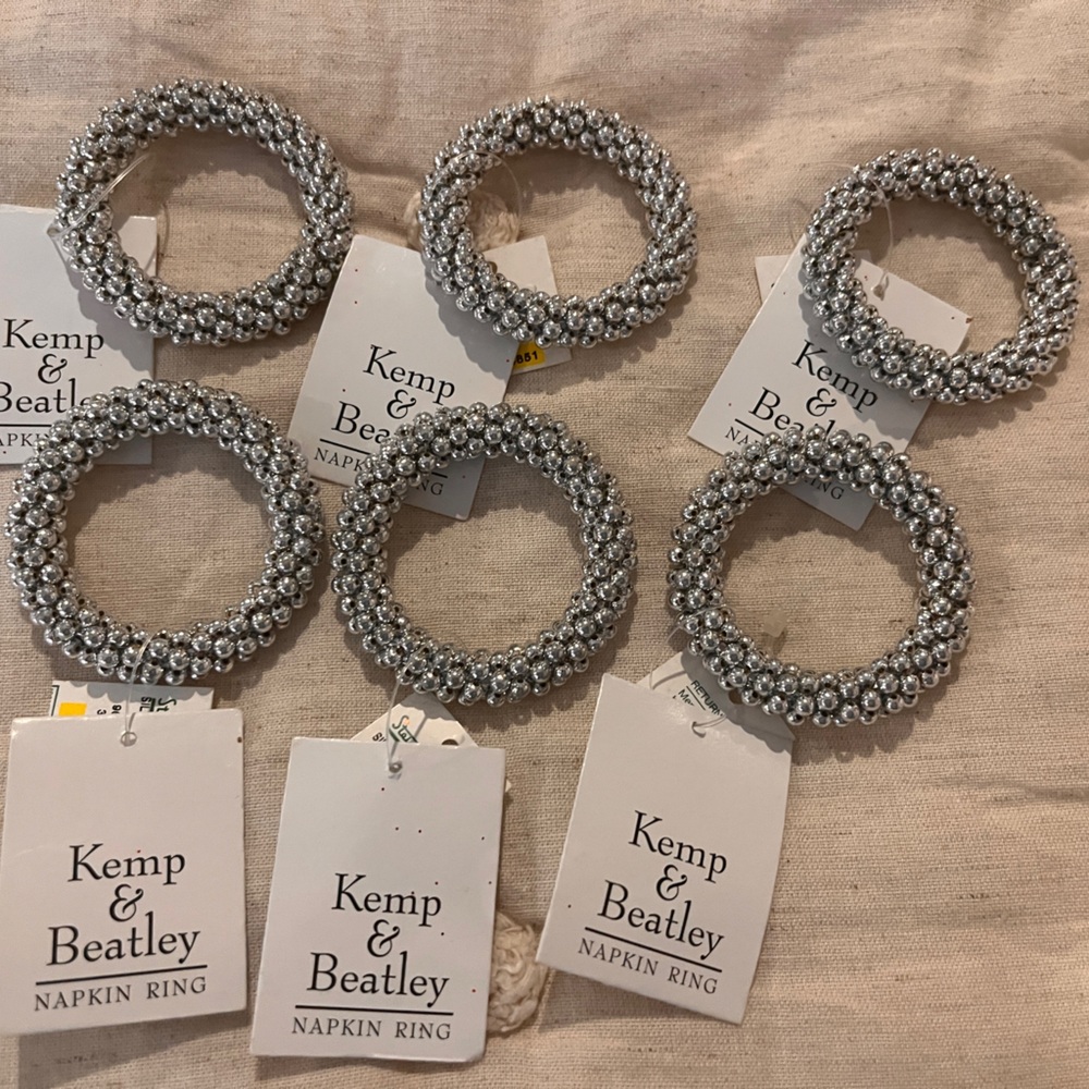 Set of 6 silver beaded napkin rings
